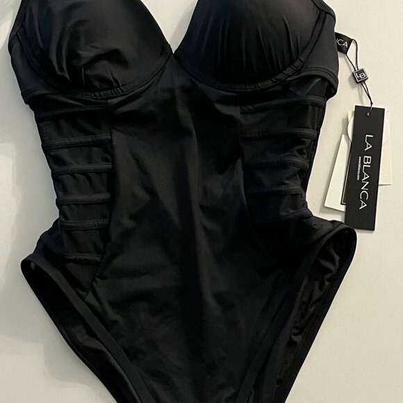 NWT La Blanca Island Goddess Underwire Mesh One Piece in Black Size 6 - Picture 4 of 6